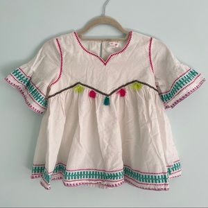Pom Pom Peasant Blouse with Bell Sleeves